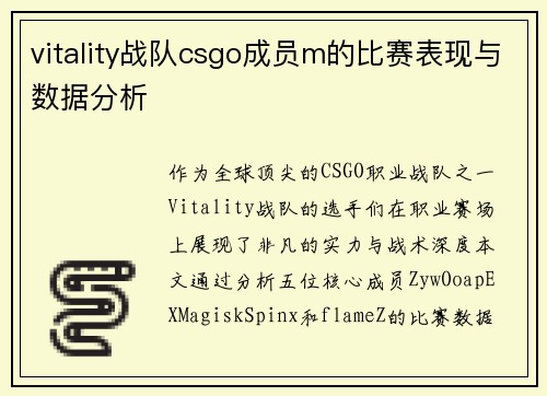 vitality战队csgo成员m的比赛表现与数据分析